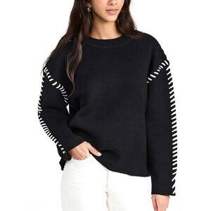 NWT English Factory Women's Whip Stitch Oversized Sweater, Top, black, M